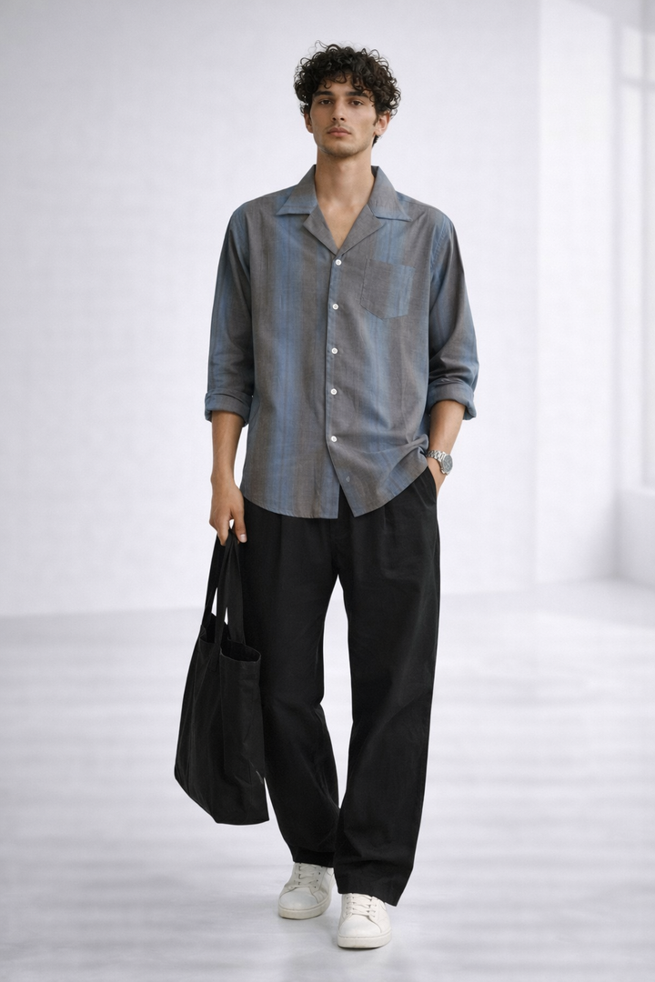 Grey Cotton Rayon Cuban Collar Shirt – Minimal Premium Essential