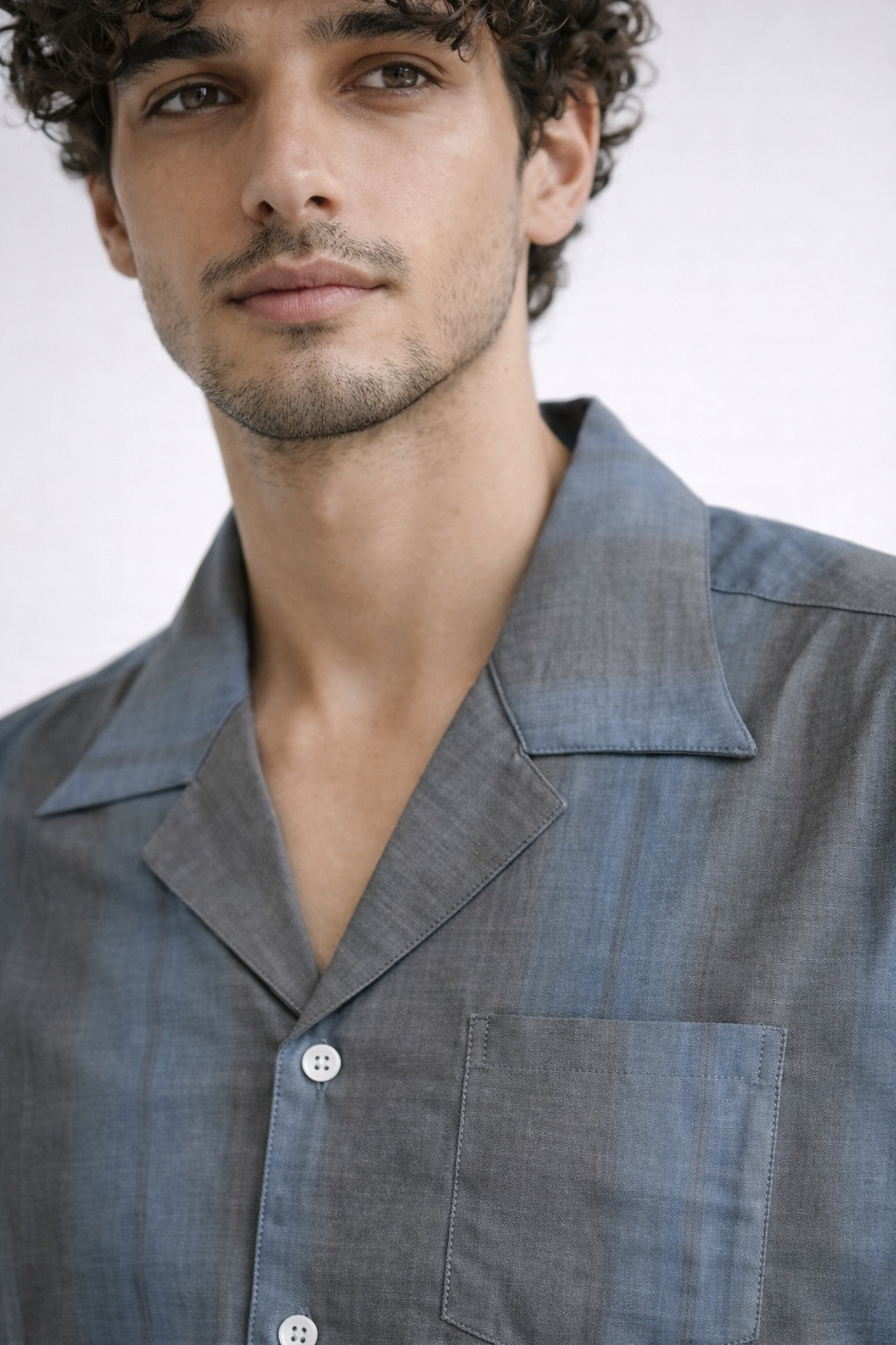 Grey Cotton Rayon Cuban Collar Shirt – Minimal Premium Essential
