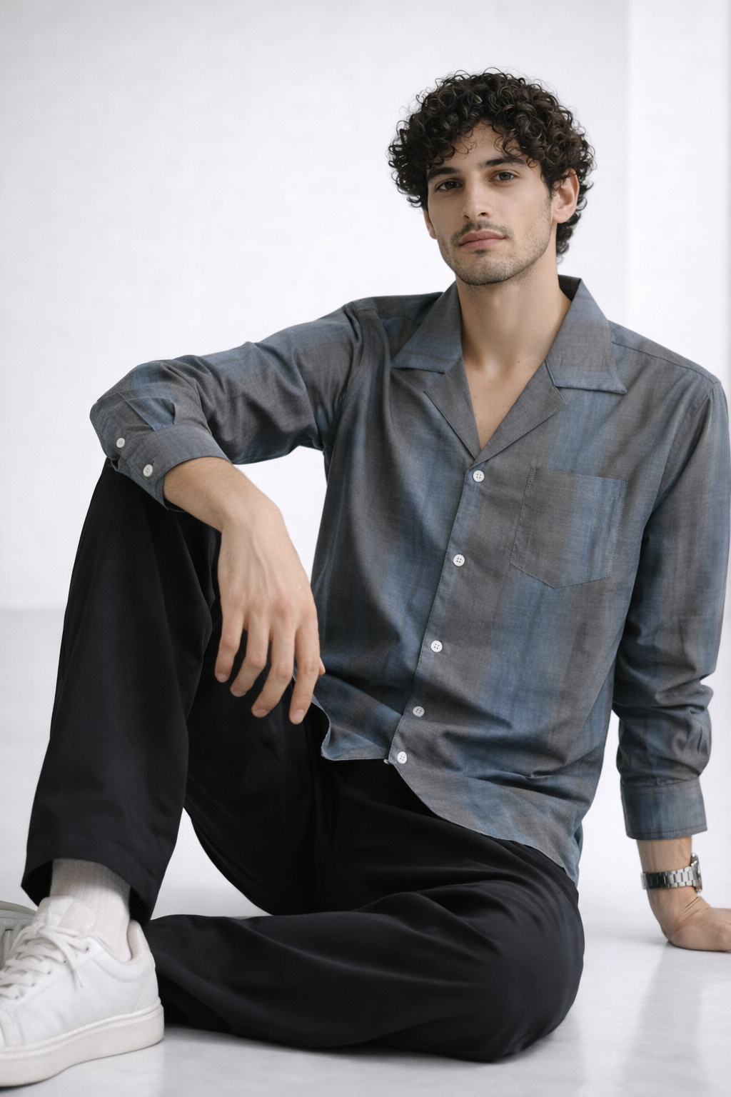Grey Cotton Rayon Cuban Collar Shirt – Minimal Premium Essential