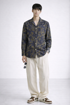 Navy Printed Jacquard Cuban Collar Shirt – Premium Statement Essential