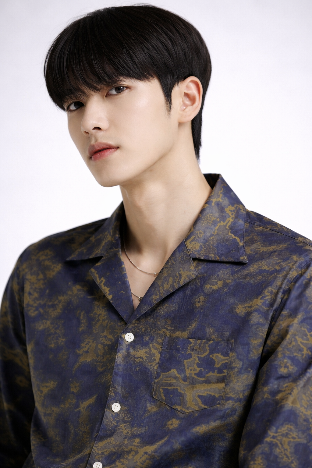 Navy Printed Jacquard Cuban Collar Shirt – Premium Statement Essential