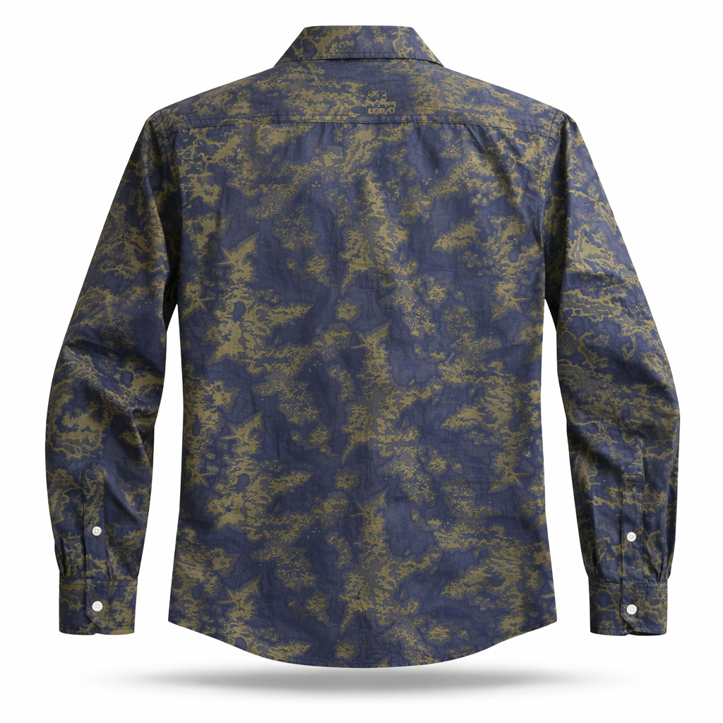 Navy Printed Jacquard Cuban Collar Shirt – Premium Statement Essential