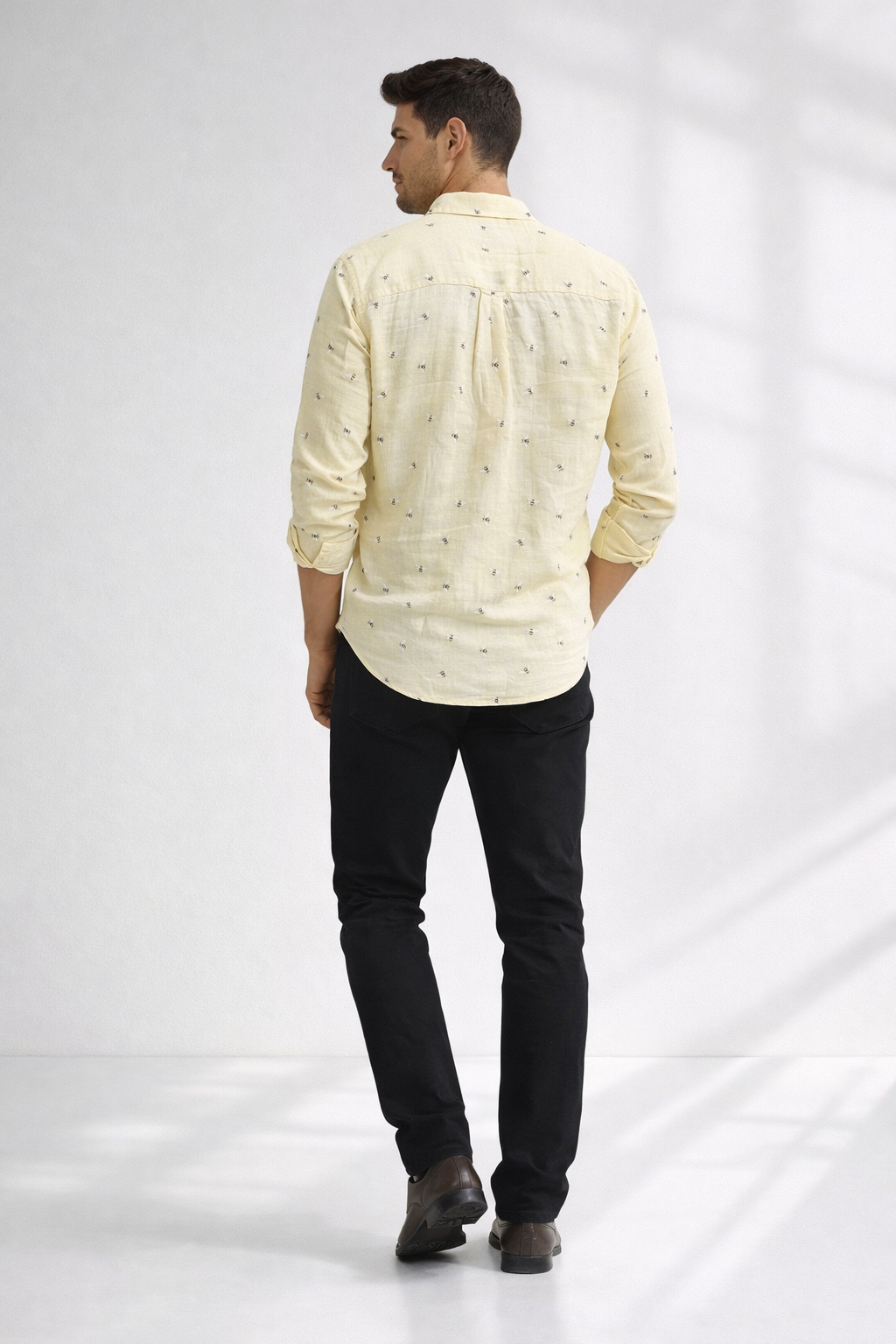 Men’s Light Yellow Honey Bee Double Gauze Cotton Shirt – Premium Summer Essential