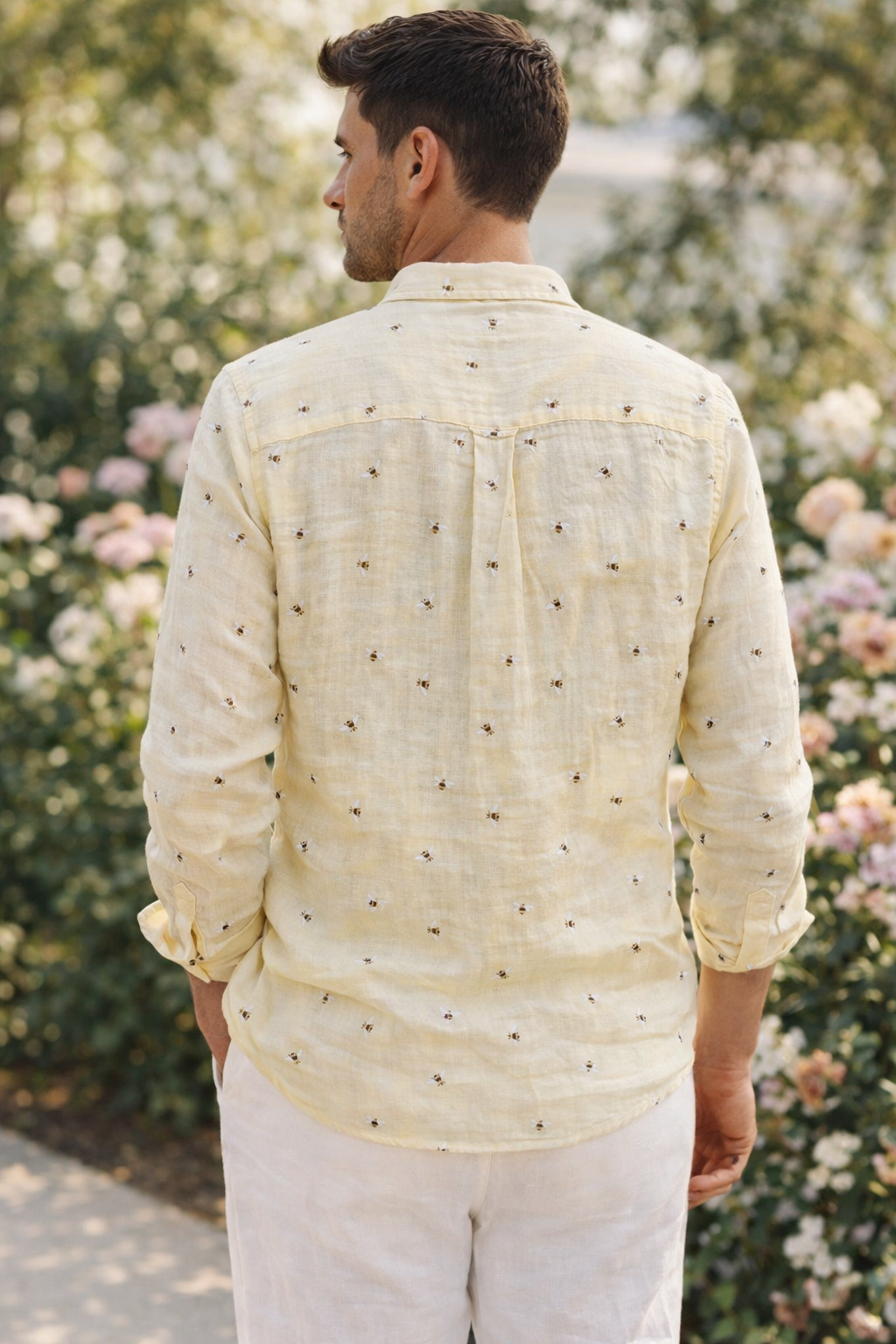 Men’s Light Yellow Honey Bee Double Gauze Cotton Shirt – Premium Summer Essential