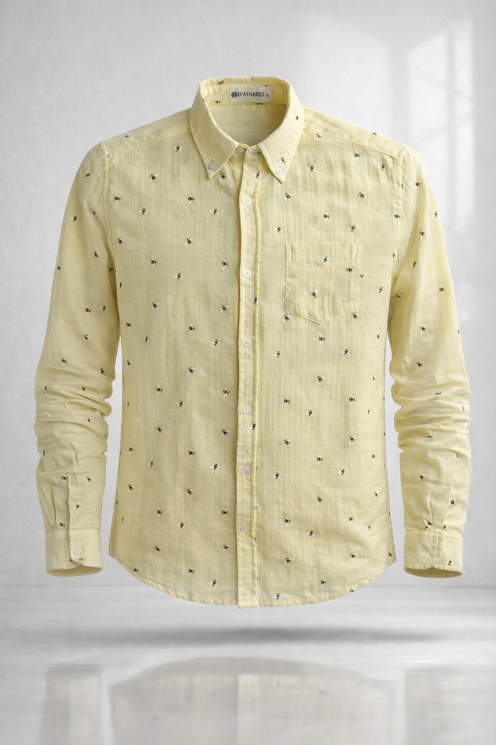 Men’s Light Yellow Honey Bee Double Gauze Cotton Shirt – Premium Summer Essential