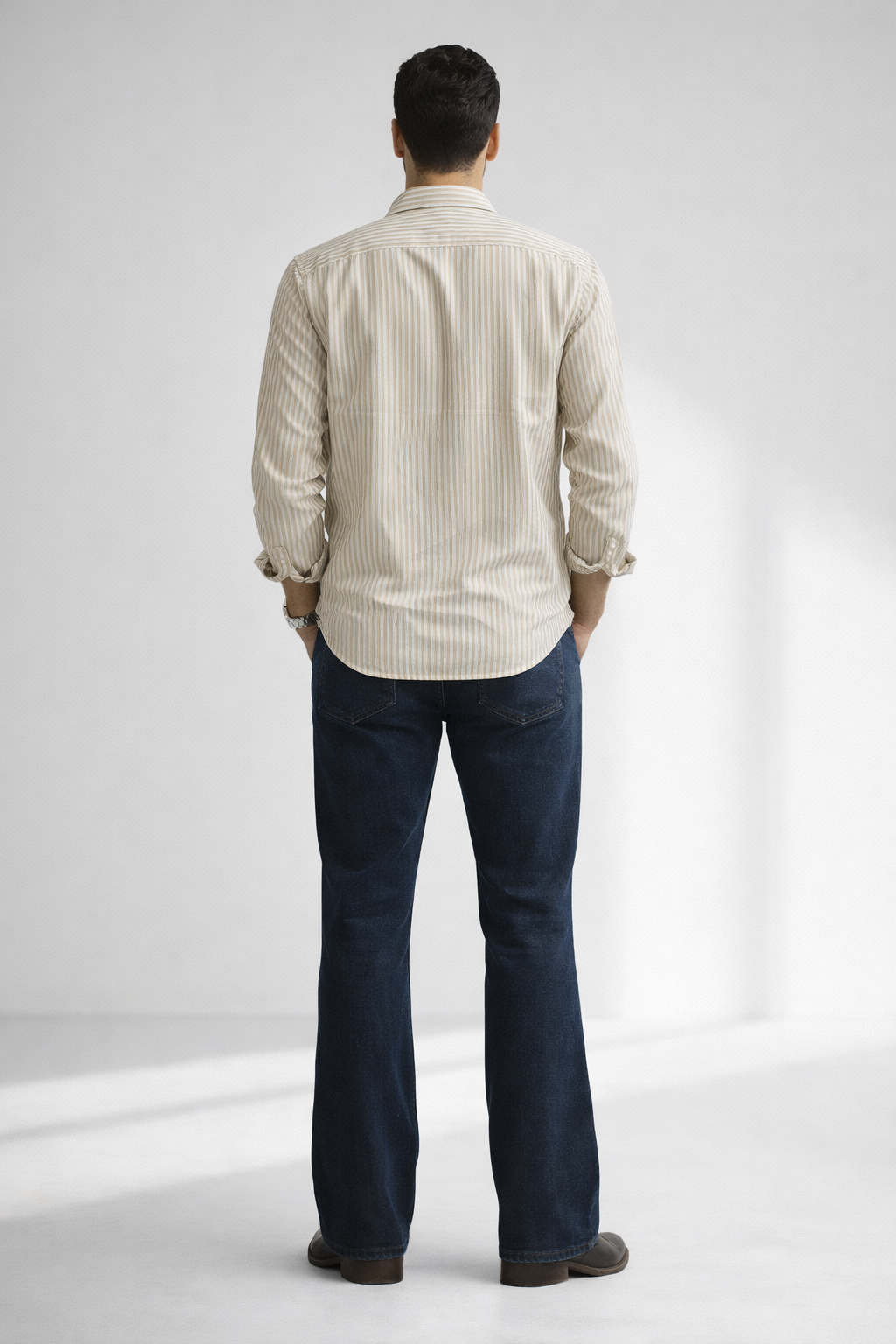 Men’s Beige Striped Cotton Viscose Shirt – Premium Smart Casual Essential