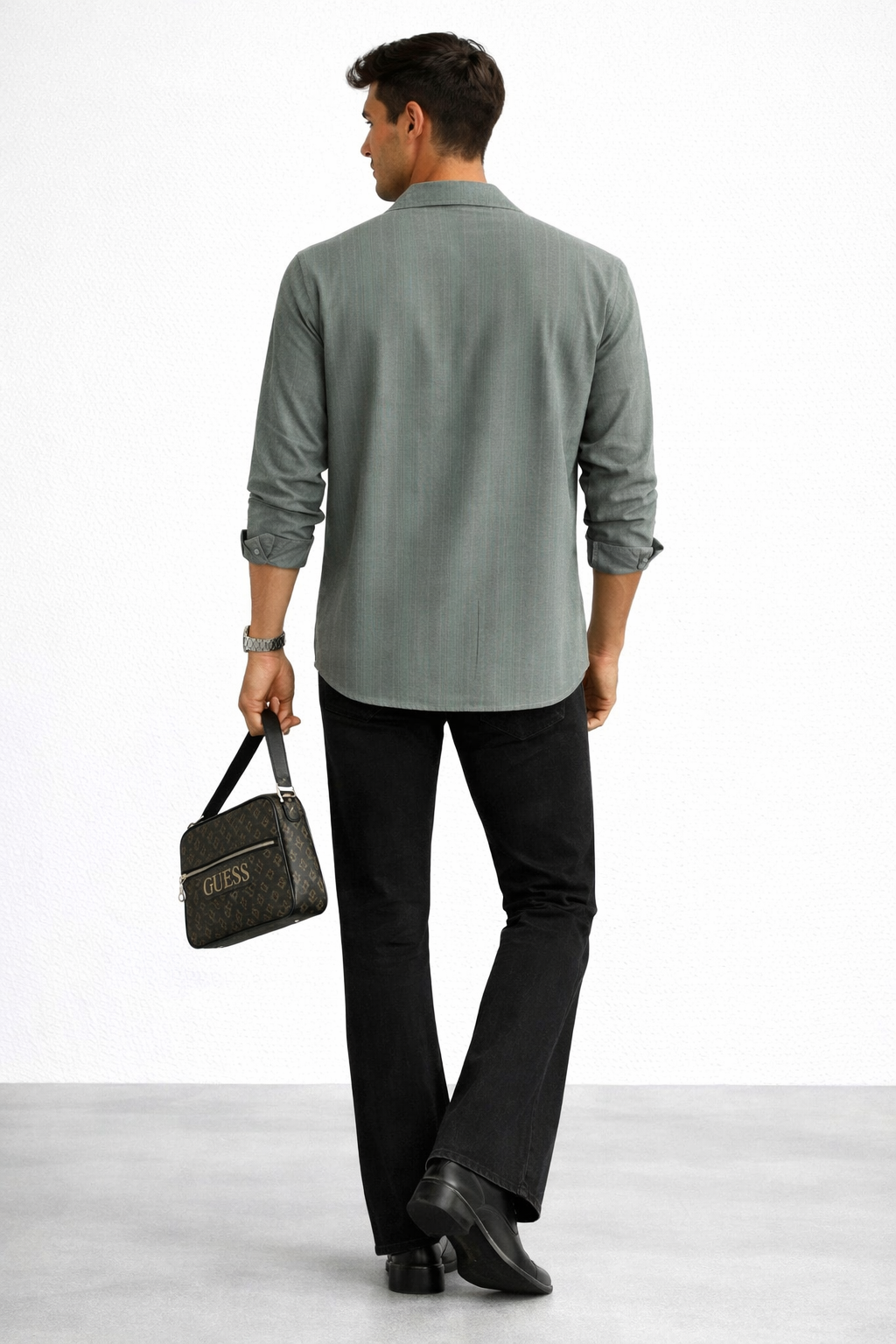 Men’s Sage Green Cotton Rayon Cuban Collar Shirt – Premium Minimal Wear