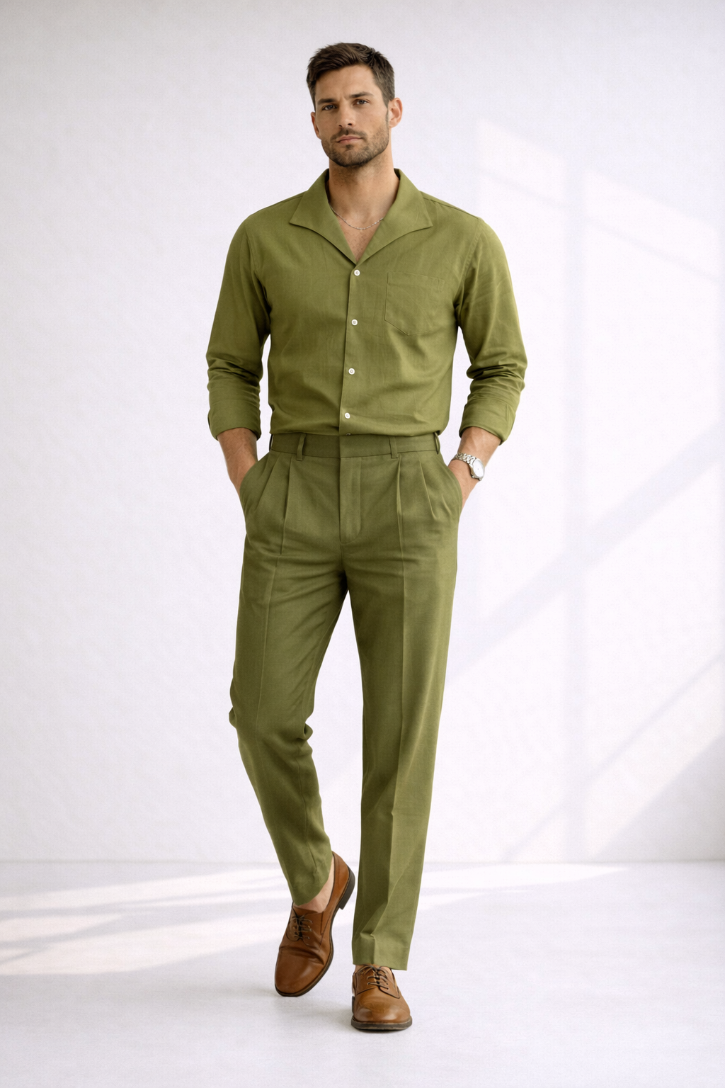 Men’s Summer Olive Linen Designer Shirt – Premium Summer Essential