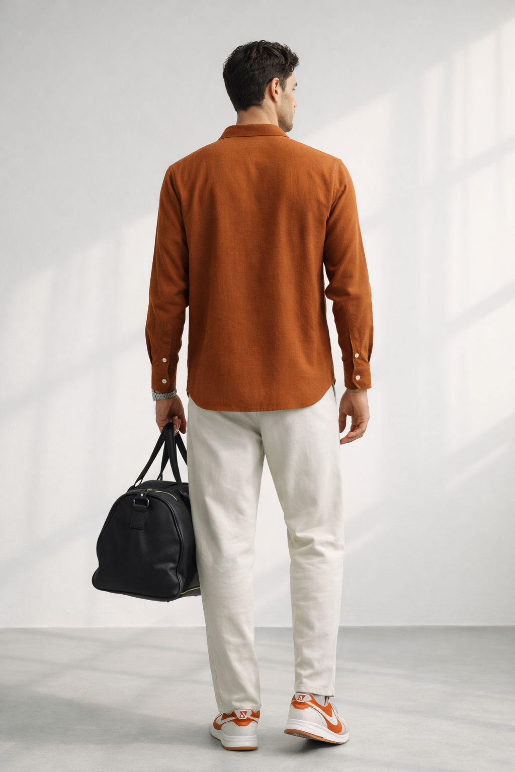 Men’s Sunset Rust Linen Designer Shirt – Premium Summer Essential