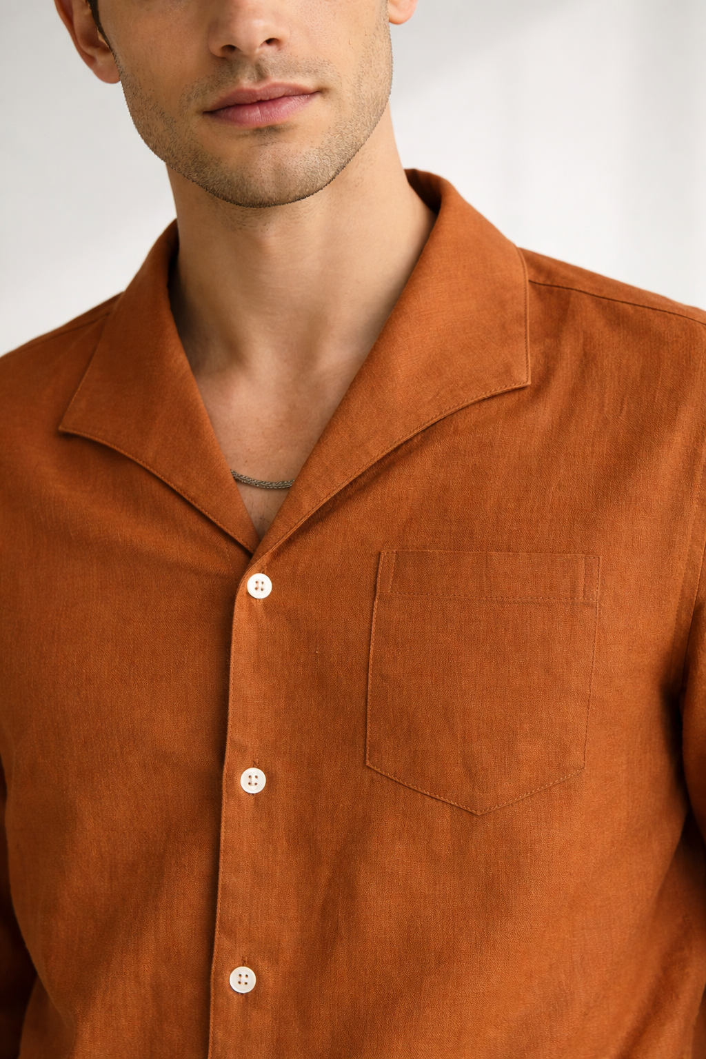 Men’s Sunset Rust Linen Designer Shirt – Premium Summer Essential