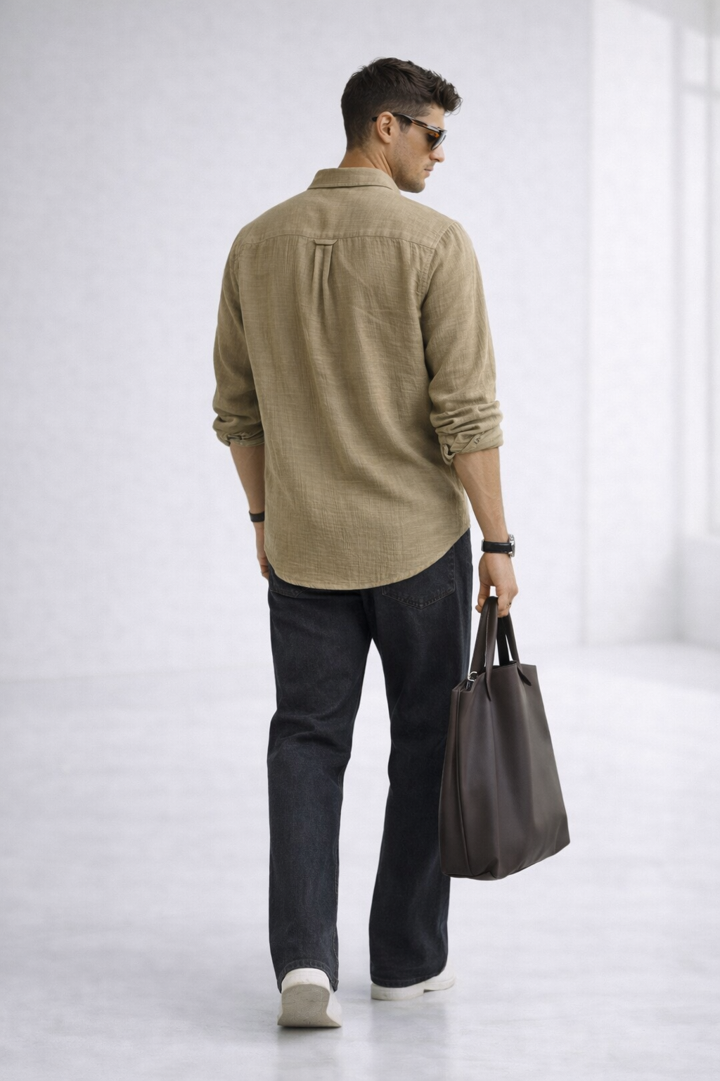 Khaki Double Gauze Cotton Shirt – Lightweight Relaxed Fit Essential