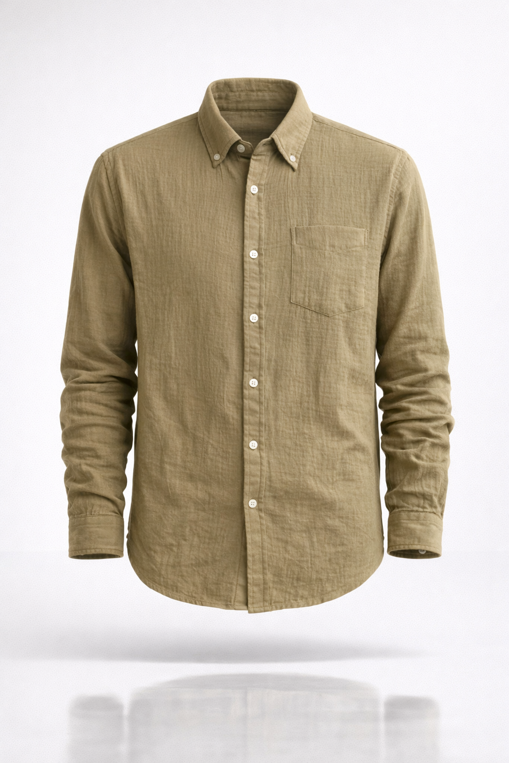 Khaki Double Gauze Cotton Shirt – Lightweight Relaxed Fit Essential