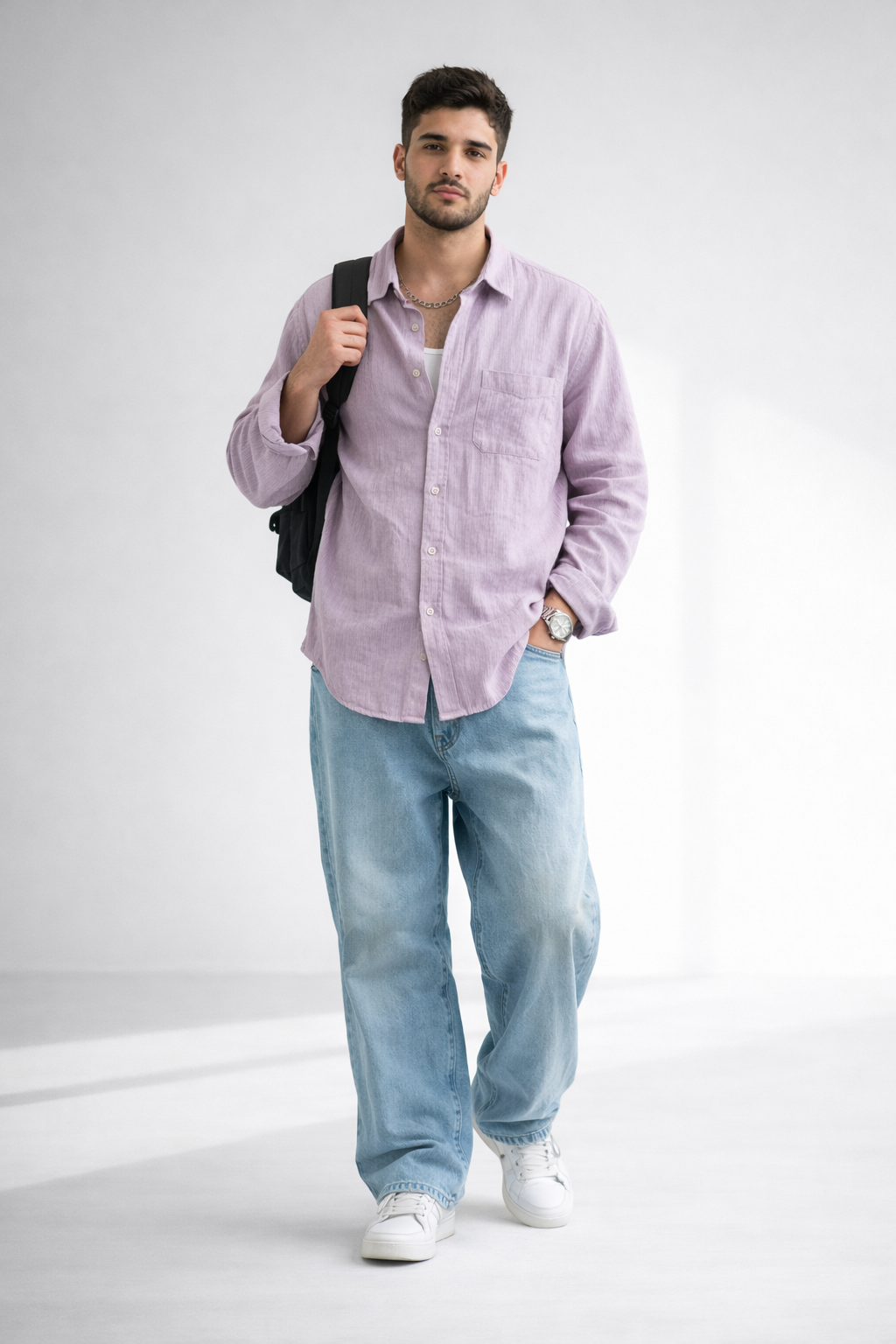 Men’s Lavender Double Gauze Cotton Shirt – Soft Premium Casual Essential
