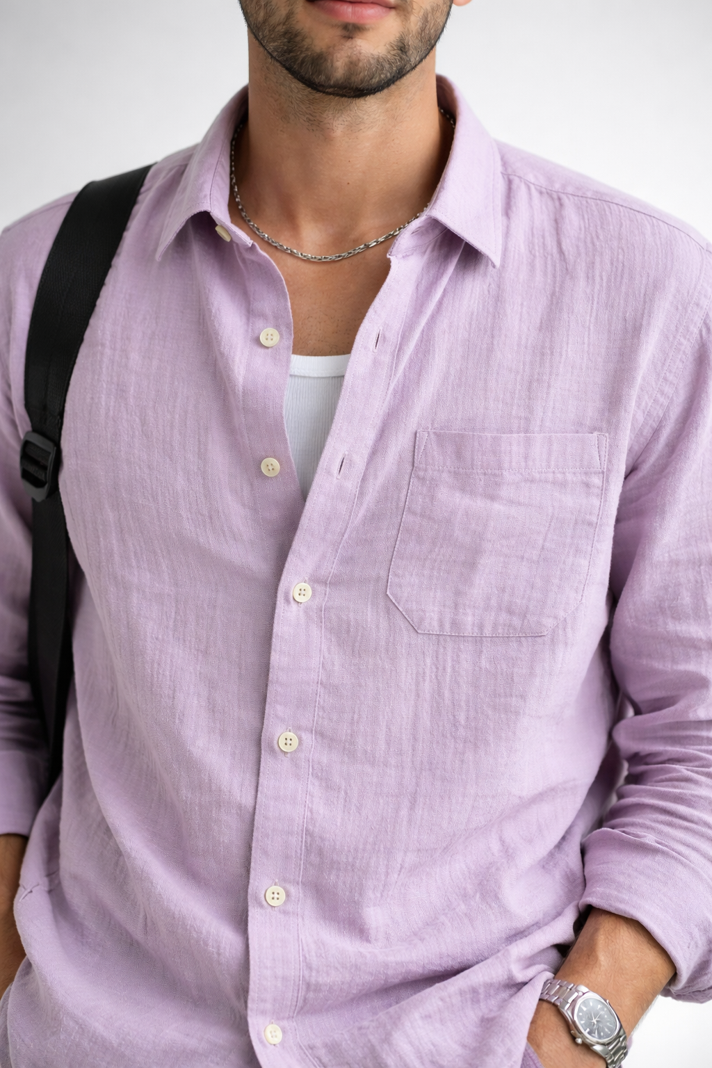Men’s Lavender Double Gauze Cotton Shirt – Soft Premium Casual Essential