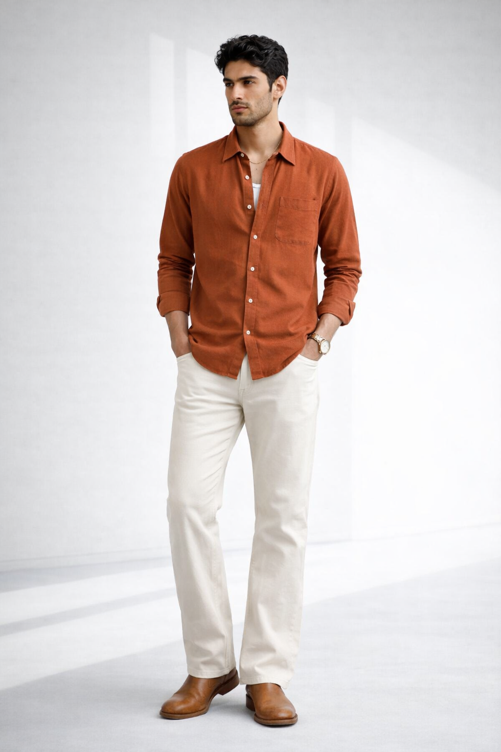 Men’s Rust Double Gauze Cotton Shirt – Soft Premium Casual Essential