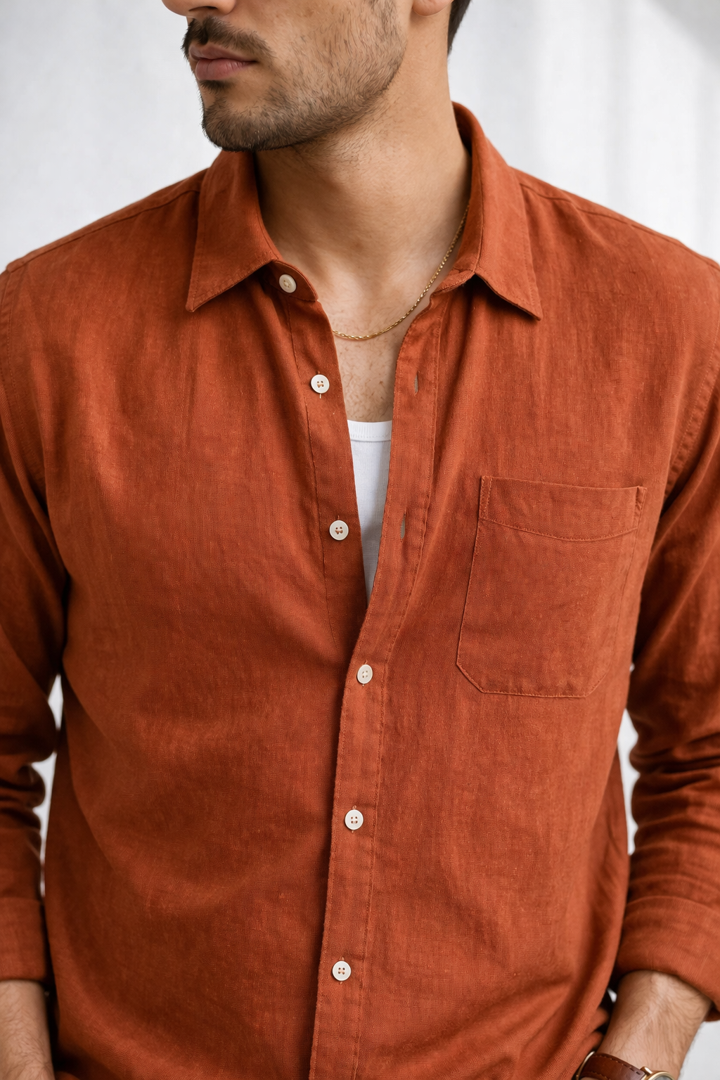 Men’s Rust Double Gauze Cotton Shirt – Soft Premium Casual Essential