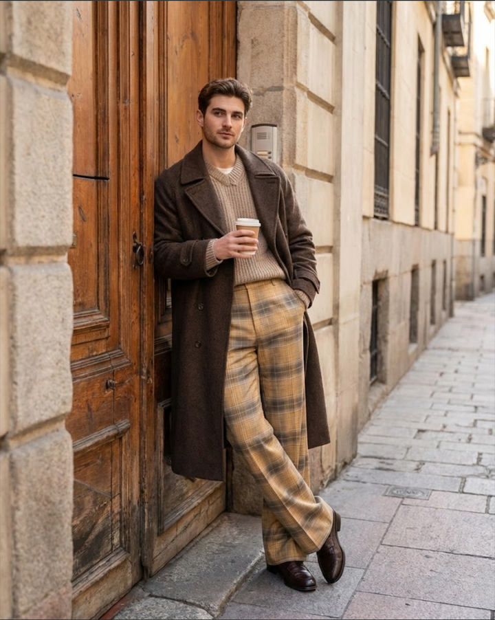 Brown Check Bootcut Pant for Men