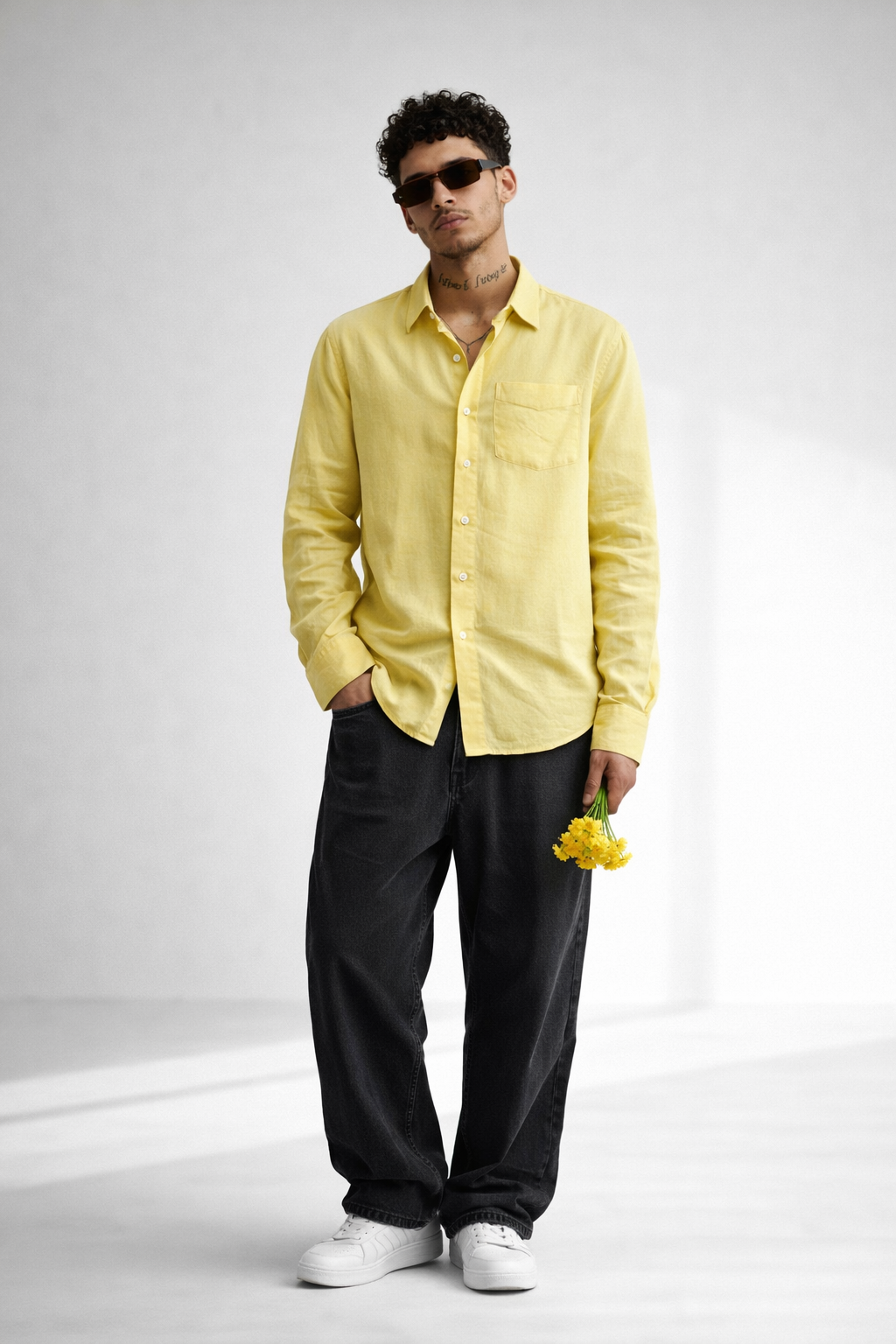 Men’s Lemon Yellow Linen Blend Shirt – Premium Smart Casual Essential
