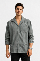 Men’s Sage Green Cotton Rayon Cuban Collar Shirt – Premium Minimal Wear