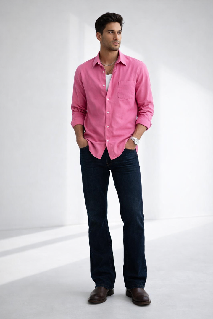 Men’s Blush Pink Linen Blend Shirt – Premium Smart Casual Essential