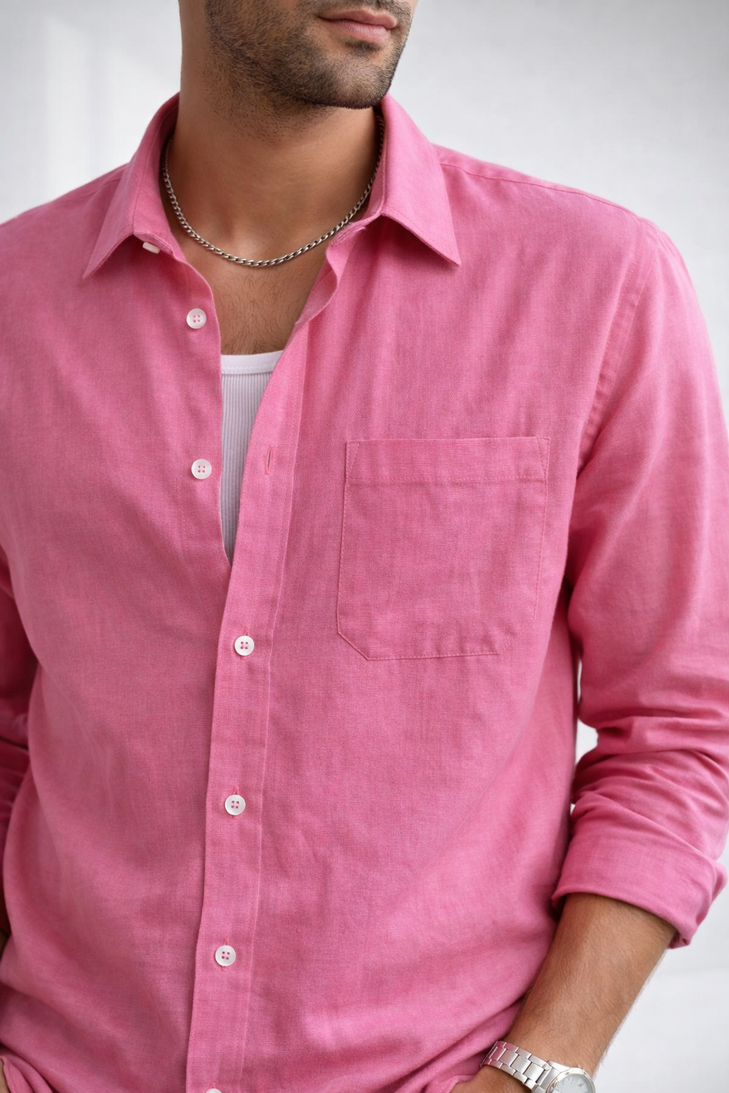 Men’s Blush Pink Linen Blend Shirt – Premium Smart Casual Essential