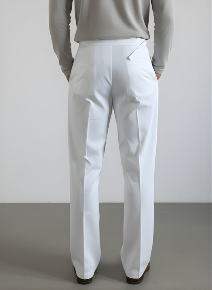 Men’s White Gorkha Pants – 100% Cotton, Premium Straight Fit with Side Button Flap