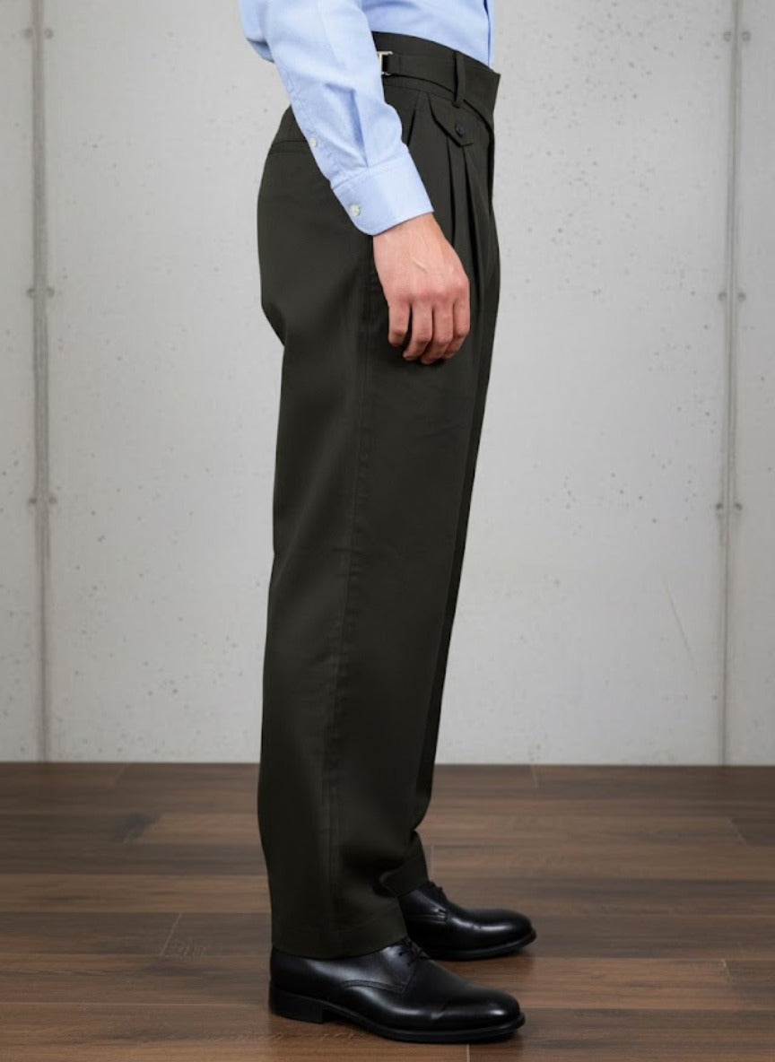 Men’s Olive Green Gorkha Pants – 100% Cotton, Classic Straight Fit with Side Button Flap