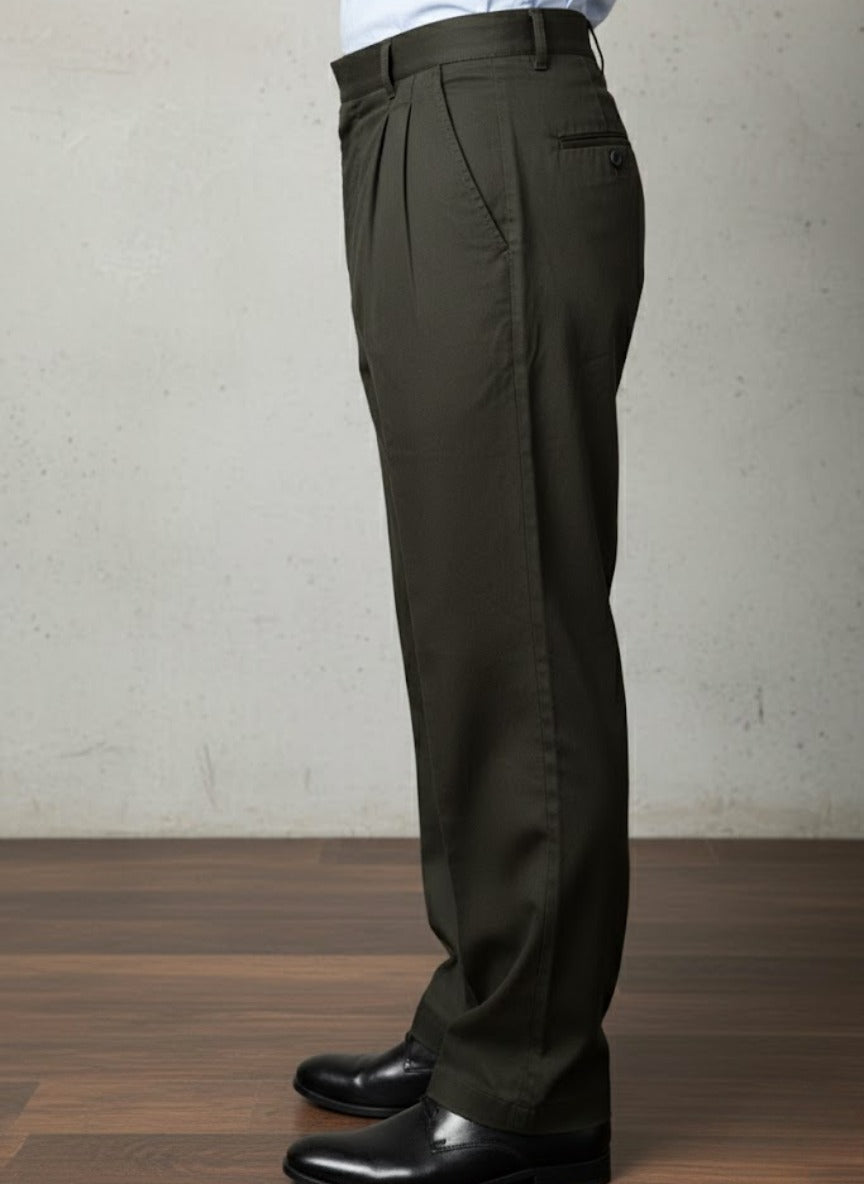 Men’s Olive Green Gorkha Pants – 100% Cotton, Classic Straight Fit with Side Button Flap