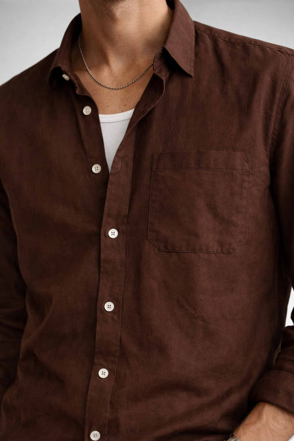 Men’s Rich Brown Linen Blend Shirt – Premium Smart Casual Essential