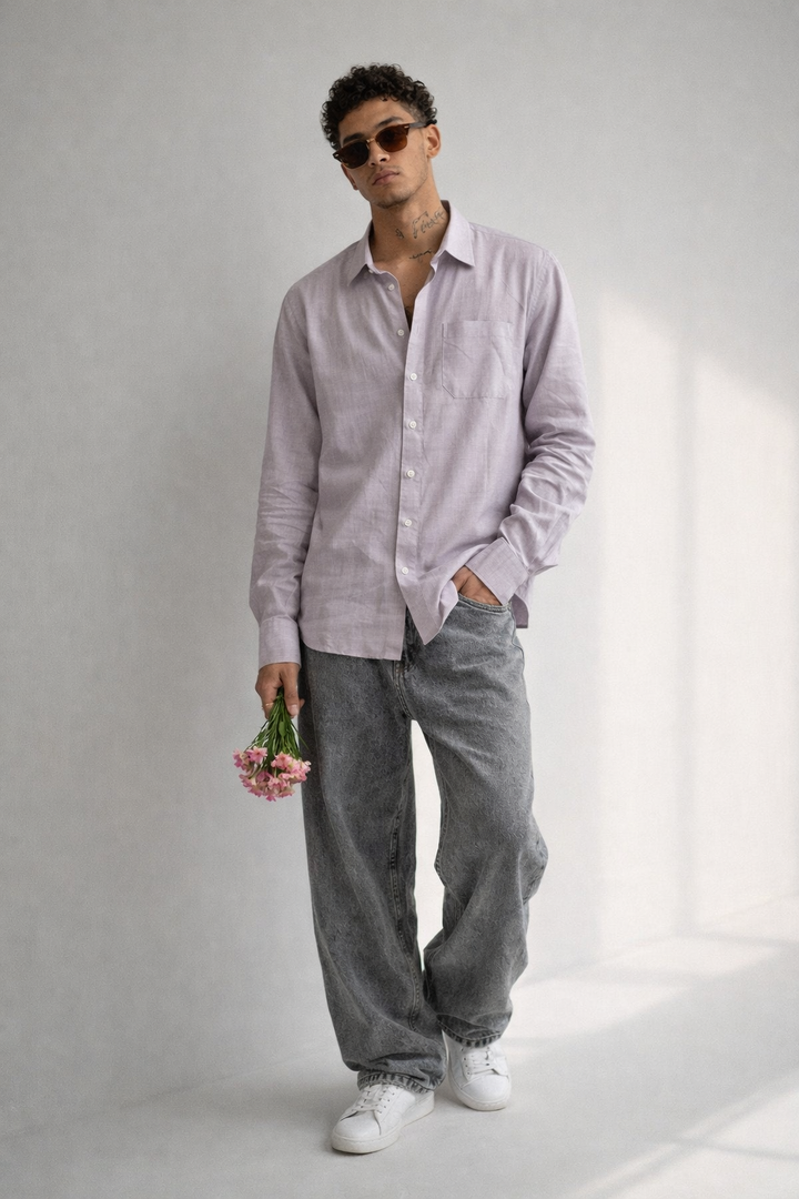 Men’s Soft Lavender Linen Blend Shirt – Premium Smart Casual Essential