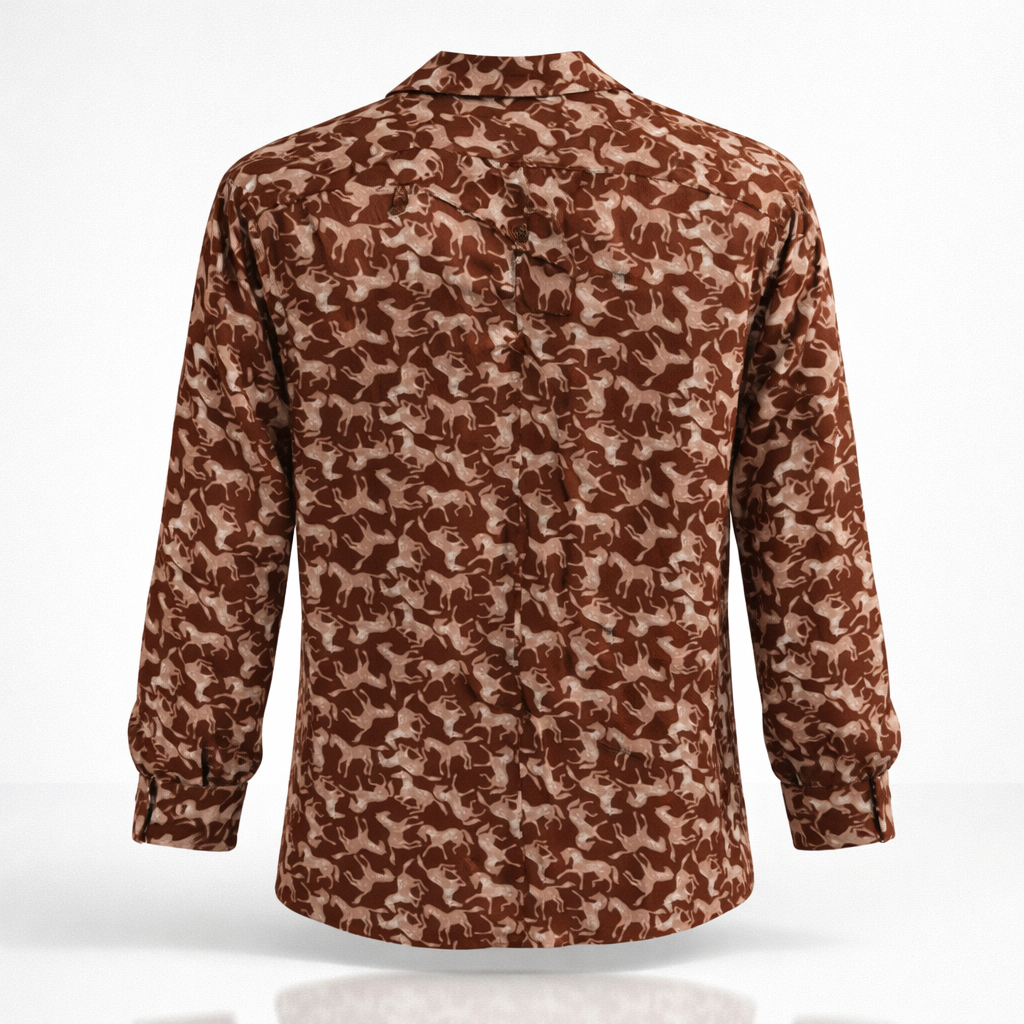 Men’s Brown Printed Crepe Cuban Collar Shirt – Premium Casual Wear